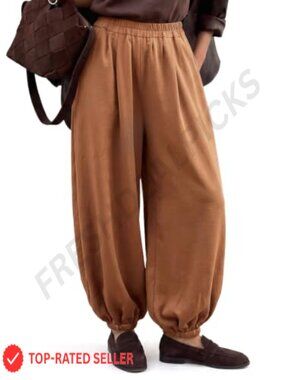 Satin Balloon Barrel Pants Baggy Harem Trousers with Pockets